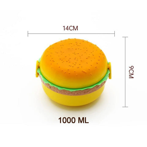 Burger Shape Lunch Box Plastic Lunch Box Food Container Sets Double Layer Lunchbox 1000ml With 2 Spoon Applicable to Kids and Elementary School Students - jugaad.shop