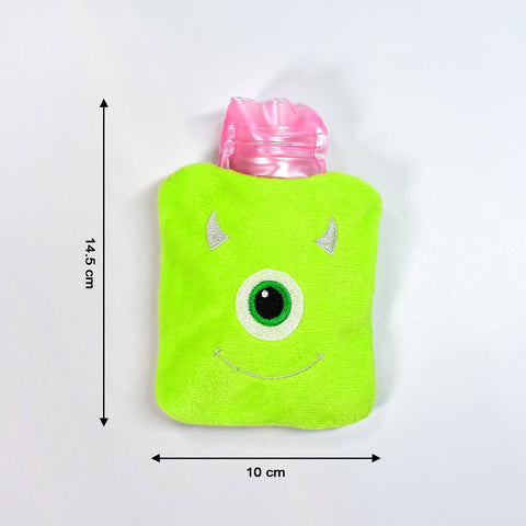 Green One-Eyed Monster Print Small Hot Water Bag with Cover for Pain Relief - jugaad.shop