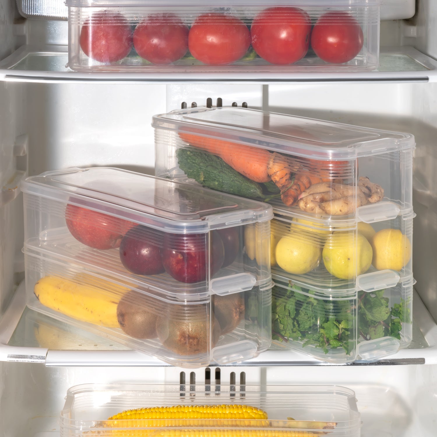 3 Fridge Storage Container, Fridge Organizer with Lid Stackable Fridge Storage Containers Plastic Freezer Storage Containers for Fish, Meat, Vegetables, Fruits, Pack of 3pcs, 1500ML Approx - jugaad.shop