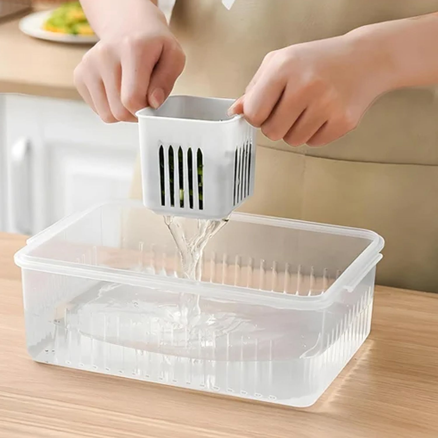 Fridge Storage Boxes Freezer Storage Containers, Container for Kitchen Storage Set, Storage in Kitchen, Vegetable Storage, Draining Crisper Refrigerator Food Box (1 Pc) - jugaad.shop