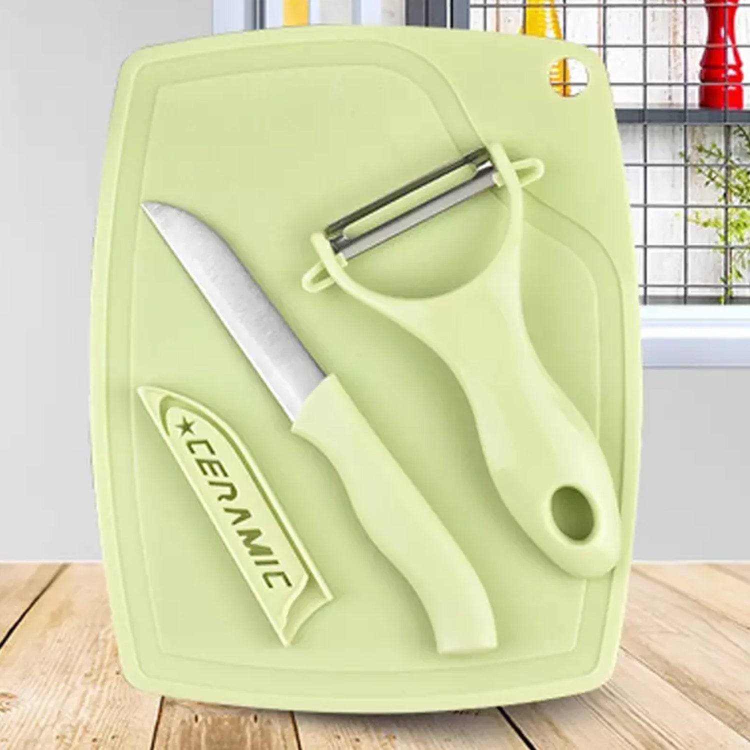 Plastic Kitchen Peeler - Green & Classic Stainless Steel 3-Piece Knife Set Combo - jugaad.shop