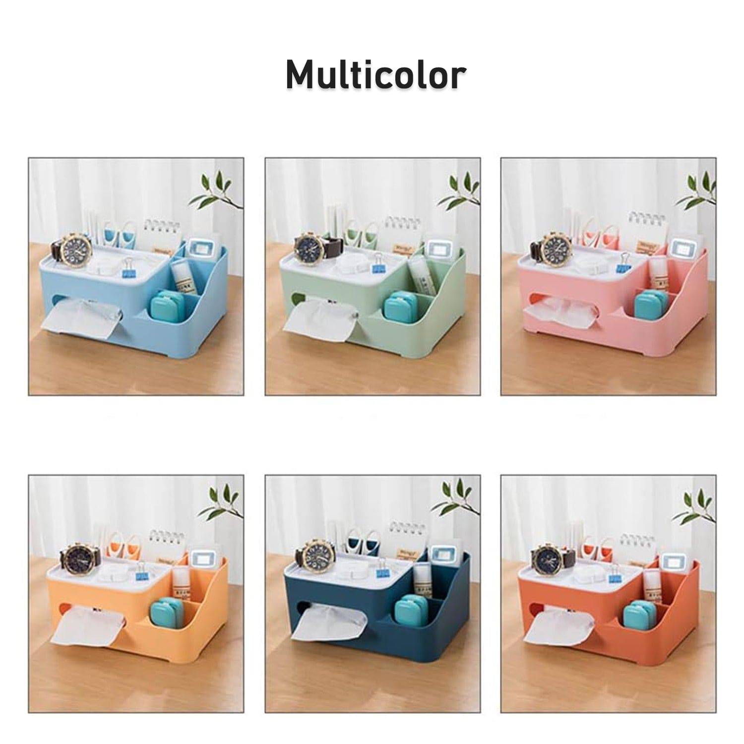 Tissue Paper Storage Holder, Stationery Storage Remote Control, Decorative Pen, Pencil, Napkin, Mobile Phone Multi-Function Desk Storage Organizer for Home and Office (6 Compartment) - jugaad.shop