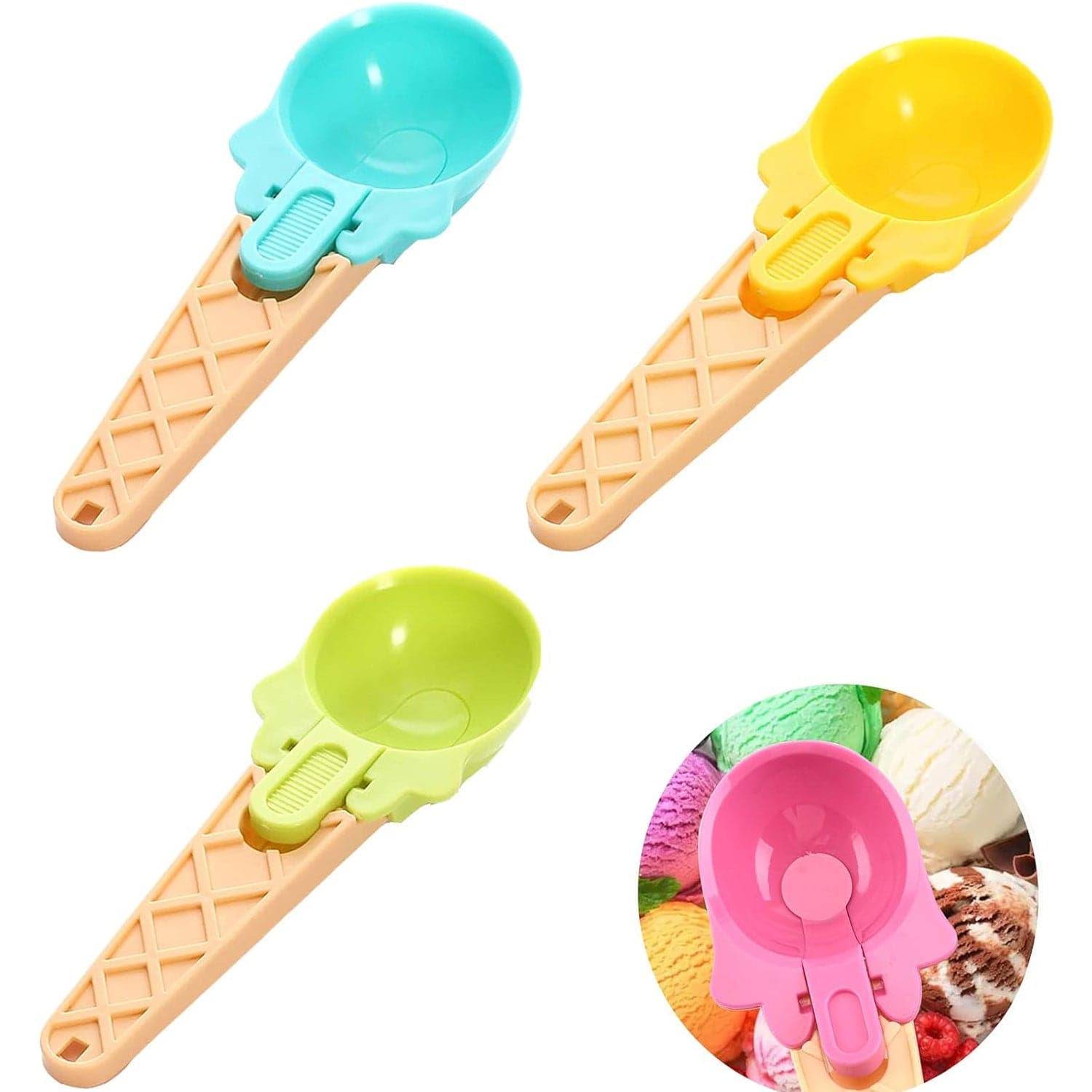 Ice Cream Spoons 2pcs Plastic Water Melon Scoopers with Trigger Dipper and Adults for Summer Party Ice Cream Scoop, Food Serving Spoon Kitchen Tools Ice Cream Digging Spoon Household Spoons Cupcake Spoons Aps Fruit Ball Player (2 Pc) - jugaad.shop