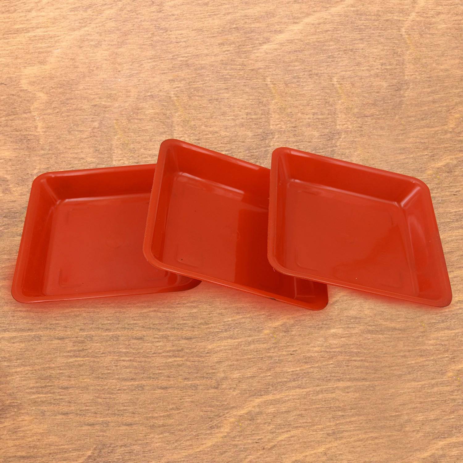 Square Plastic Halwa Dinner Plate Snacks / Breakfast, Restaurant Serving Trays Home School Coffee Hotel Kitchen Office (3 Pcs Set) - jugaad.shop