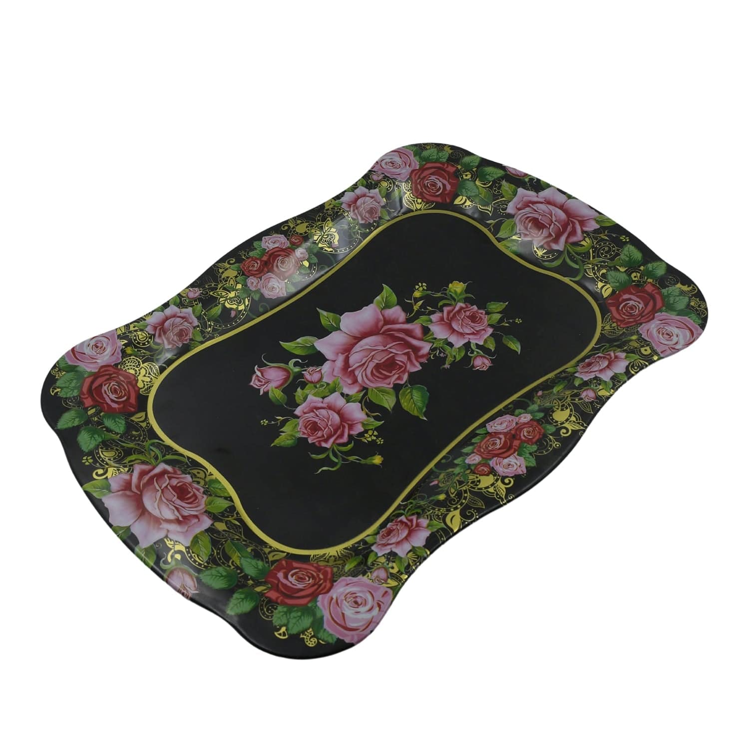 Stainless Steel Serving Tray With Flower Printed Rectangle Premium Dining Table Plate (18 x 8.5 Inch / 1 Pc) - jugaad.shop