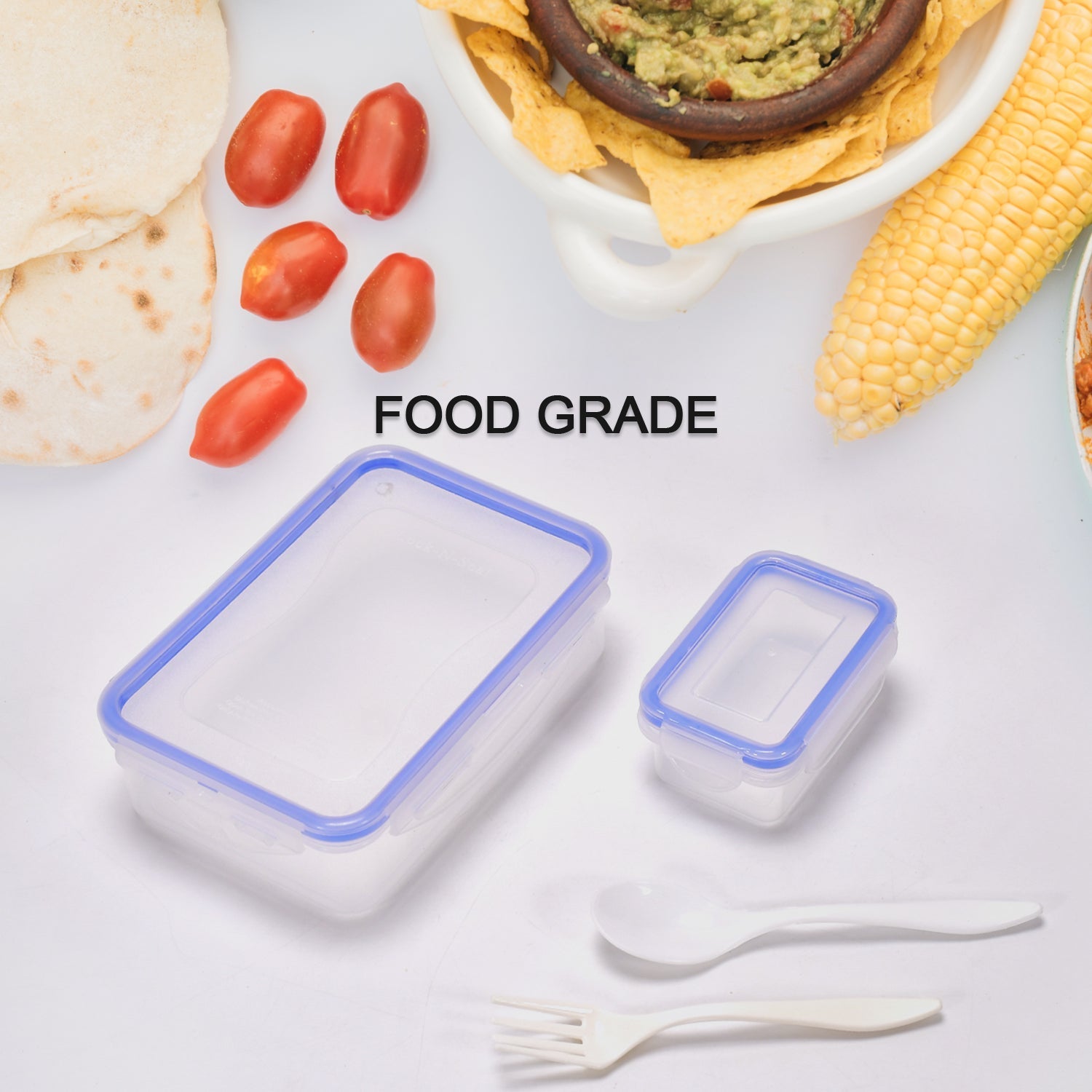 Lunch box with 4 side locks, small square container included