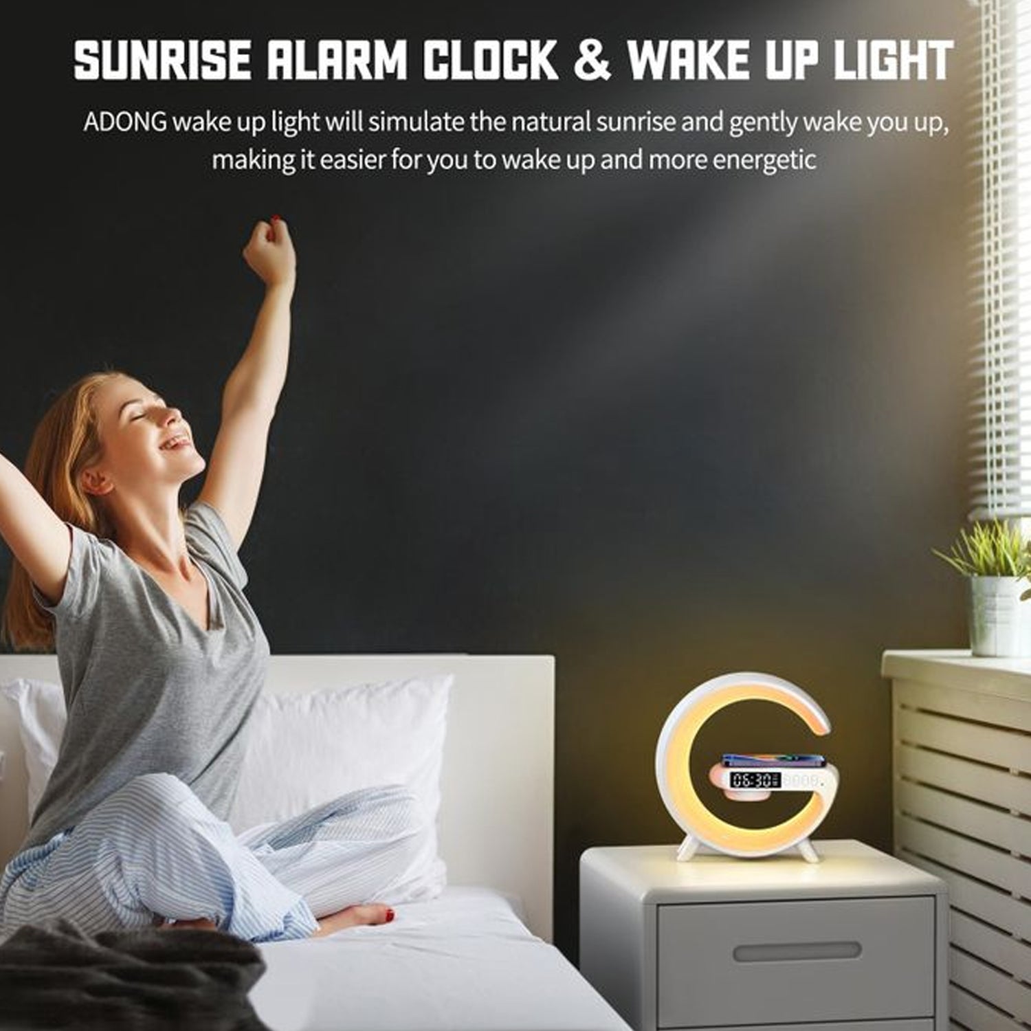 Smart Alarm Clock with G-Shape RGB Light Bluetooth Speaker, Wireless Charging (1 Pc)-jugaad.shop