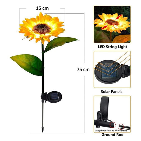 2 Pc Outdoor Solar Sunflower Lights Intelligent Light Control Waterproof Garden Landscape Stake Light - jugaad.shop