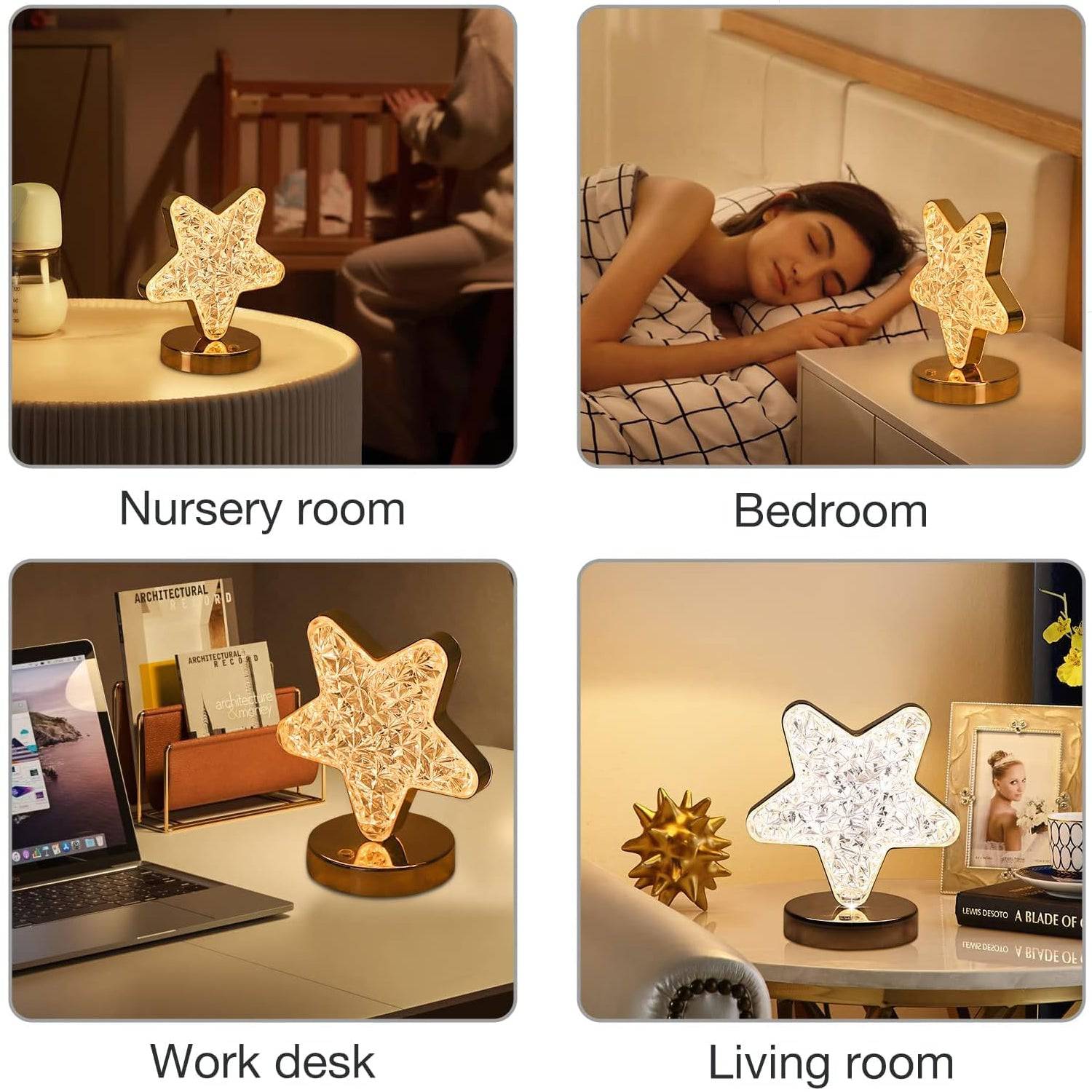 Star Shape Crystal Diamond Lamp Cordless Luxury Lamp with USB Rechargeable, 3-Way Dimmable & Touch Control Decorative Nightstand Lamp for Bedroom, Living Room, Party, Restaurant Decor (1 Pc ) - jugaad.shop