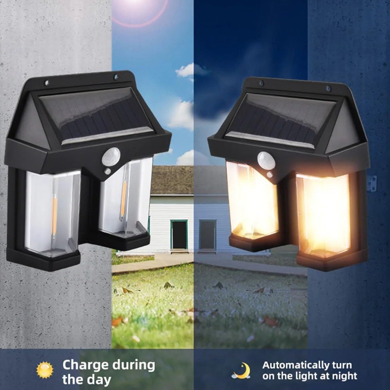 Outdoor Solar Wall Lamp Outdoor Waterproof High Quality Lamp Induction Garden Lamp Garden Villa Night Lamp Double Lamp Light (1 Pc) - jugaad.shop