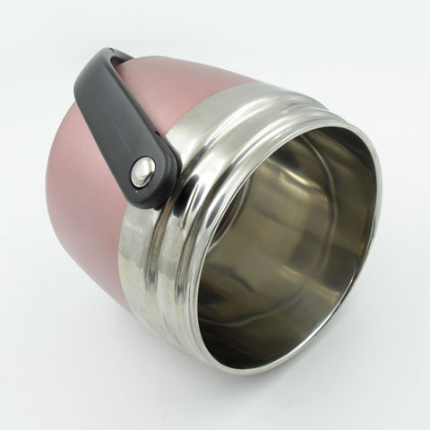 Detailed view of thermos lid and stainless steel body