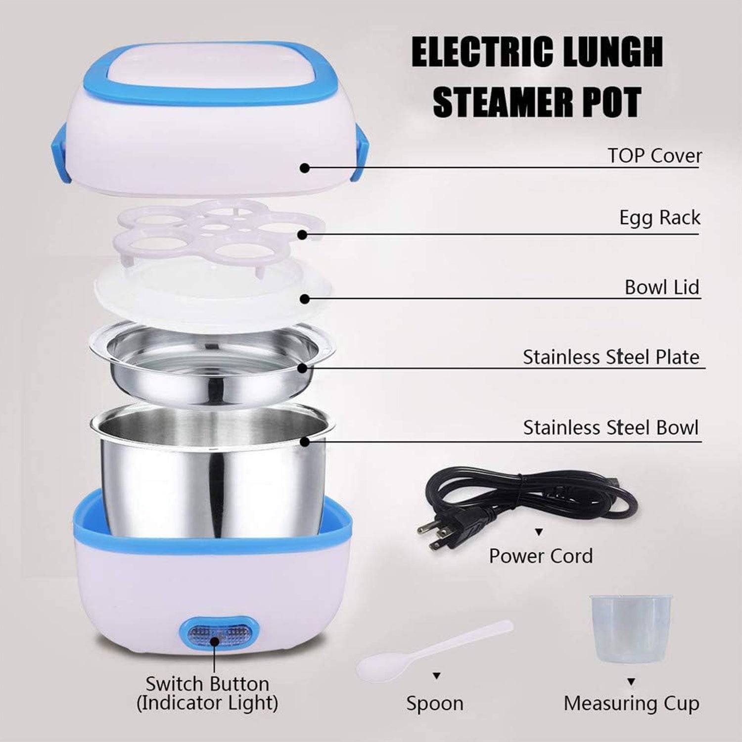 Electric Lunch Box Portable Food Warmer Food Heating Lunch Box Removable Food-Grade Stainless Steel Compartments, 220V 200W, for Car, Truck, office  - jugaad.shop