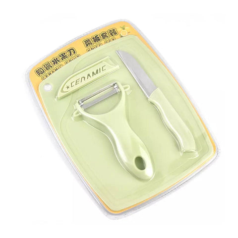 Plastic Kitchen Peeler - Green & Classic Stainless Steel 3-Piece Knife Set Combo - jugaad.shop