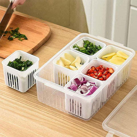 Fridge Storage Boxes Freezer Storage Containers, Container for Kitchen Storage Set, Storage in Kitchen, Vegetable Storage, Draining Crisper Refrigerator Food Box (1 Pc) - jugaad.shop