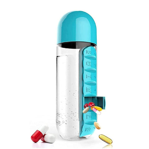 Pill & Vitamin Bottle, Water Bottle Multi Functional Use for Traveling & Outdoor Use Water Bottle, Travelling kit, Summer Special Bottle (600 Ml /  Mix Color ) - jugaad.shop