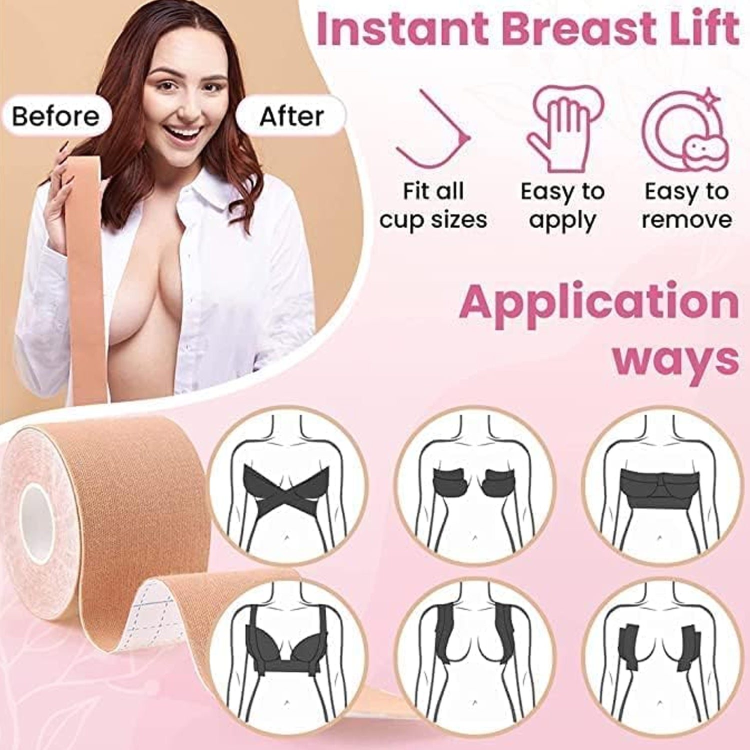 Boob Tape with Nipple Covers: Cotton, Breathable, Lift & Support (5m, 10 Pairs) - jugaad.shop