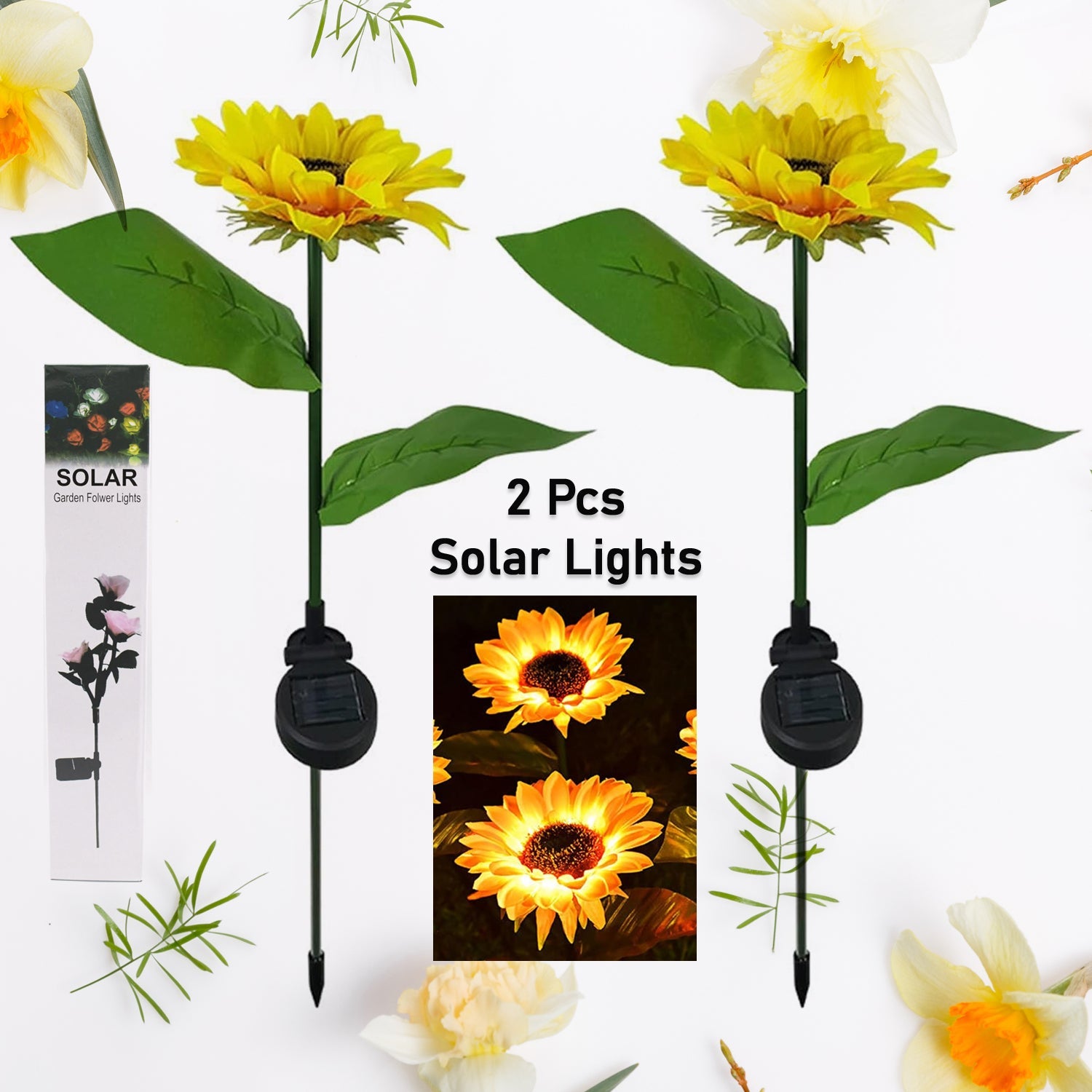 2 Pc Outdoor Solar Sunflower Lights Intelligent Light Control Waterproof Garden Landscape Stake Light - jugaad.shop