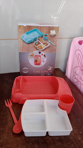 Kid's Car Shaped Plates Cup / Lunch Box Dinnerware Set (4 Pcs Set / 1000 ML Lunch Box)-jugaad.shop