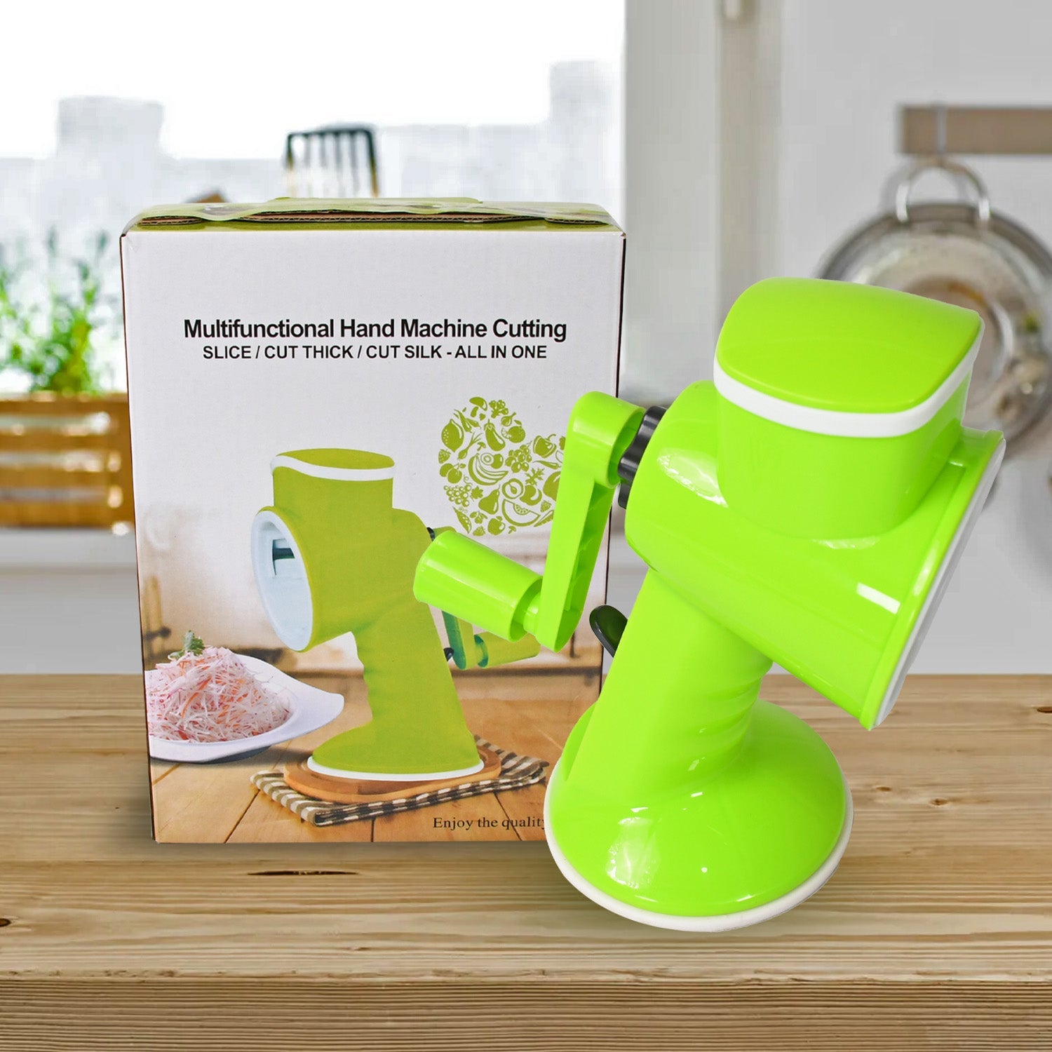 6 in 1 Multi functional Vegetable Cutter & Slicer Hand Machine Cutting, Slice, Cut Thick, Cut Silk All in one –Vegetable Chopper Cutter & Slicing Cutter Barrel - Vegetable Grater with 6 Removable Blades - jugaad.shop