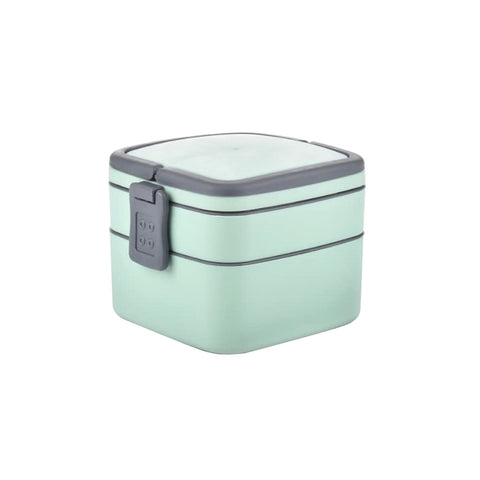 Two-layer stackable lunch box with carrying handle