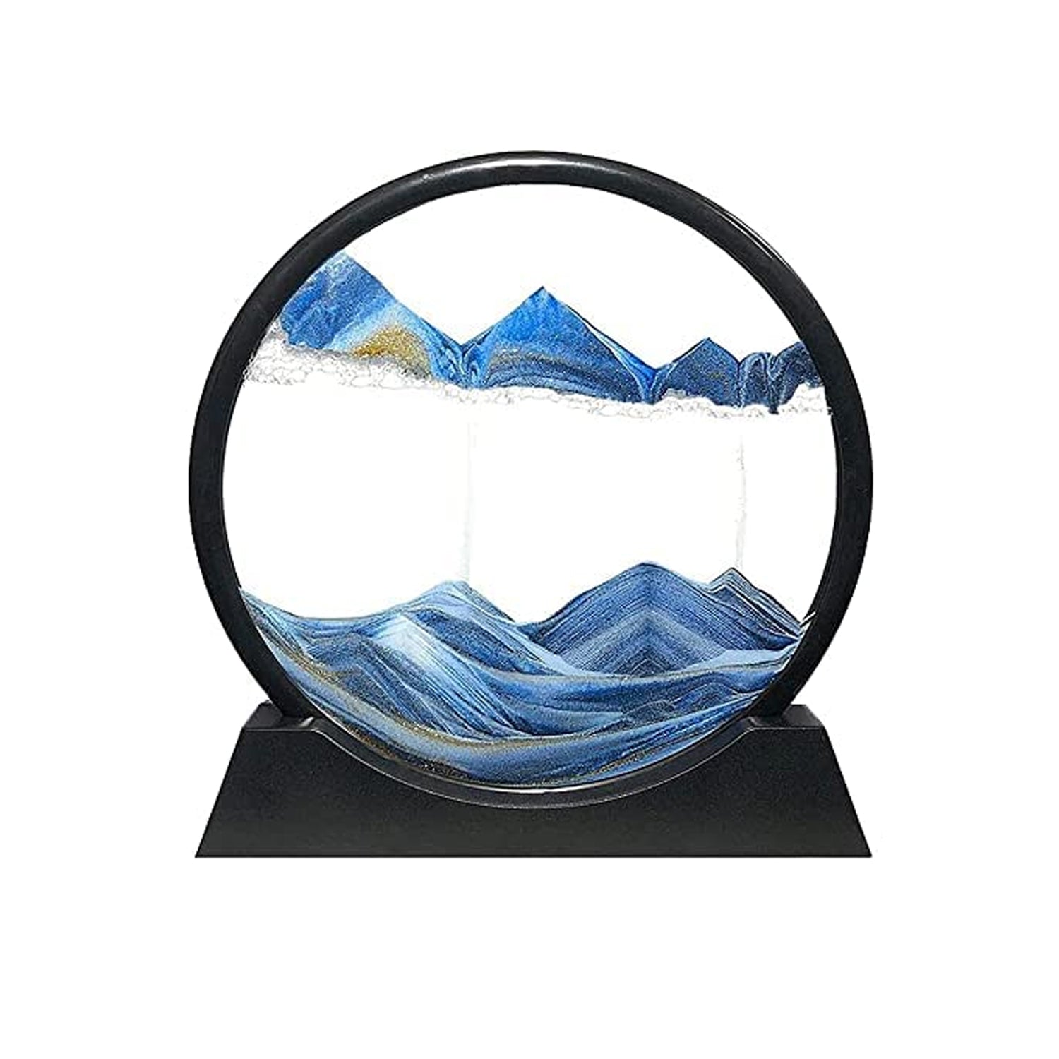 Moving Sand Art Picture Decor, 3D Deep Sea Sandscape Liquid Motion, Round Glass Frame Display Flowing Sand Relaxing Gift for Kids Adults Painting Artistic Sandscape for Home, Office, Ornament Desktop Art Bookshelves Decoration (1 Pc ) - jugaad.shop