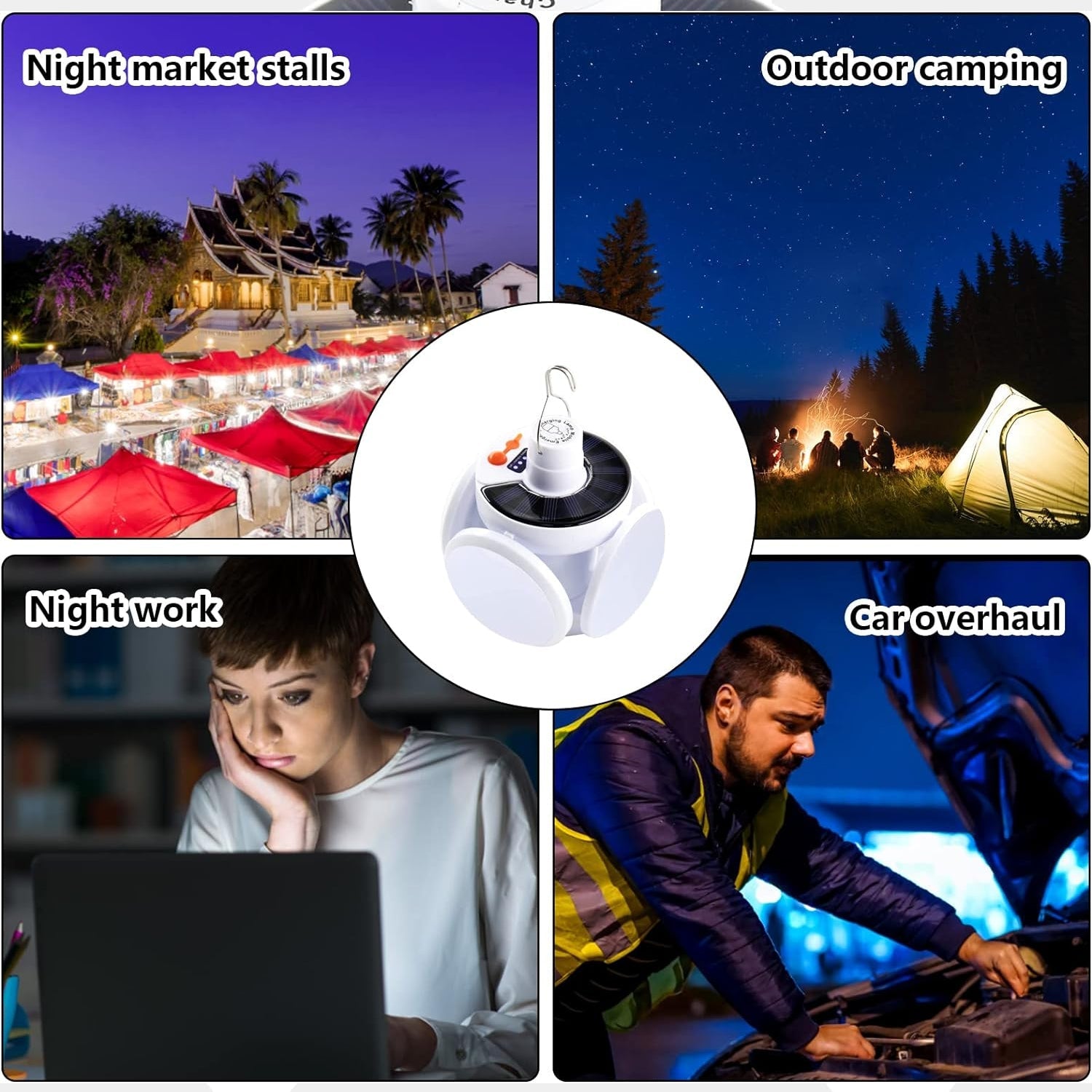 Solar Multi-Functional Emergency LED Light Bulb with USB Charging, LED camping lamp, camping lamp, USB rechargeable, 5 brightness light modes, foldable camping light, SOS IP65 waterproof camping light, blackout emergency equipment, camping gadgets - jugaad.shop