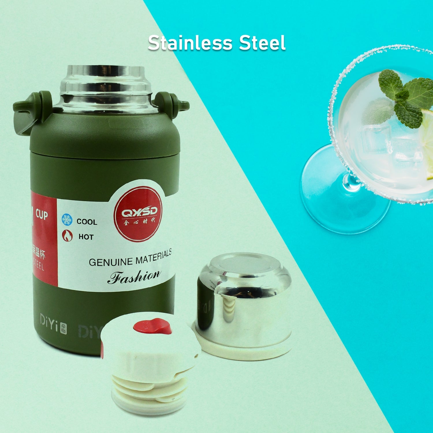 Stainless Steel Vacuum Insulated Water Bottle / Cup | Leak Proof Flask for Tea Coffee | Reusable Water Bottle with Hanging Strap | Bottle for Hot & Cold Drinks Wide Mouth Water Flask (900 ML / Mix Color) - jugaad.shop