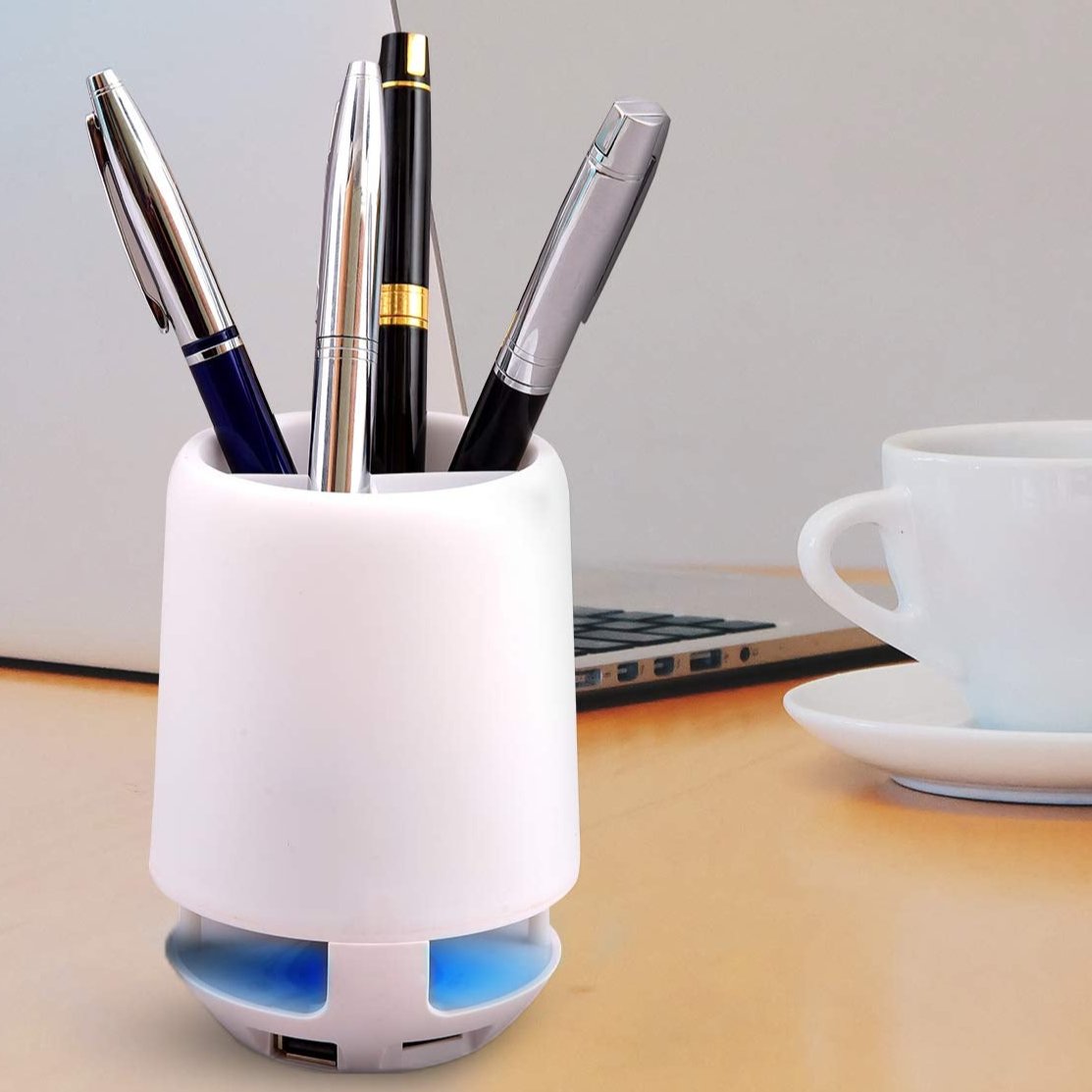 Multifunctional 4 Compartment Pen Holder with Bluetooth Speaker 5 W Bluetooth Speaker Laptop / Desk Speaker / Table Lamp / Night Lamp Smart Color Changing Pen Stand Wireless Bluetooth Speaker - jugaad.shop