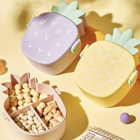 Kids Lunch Box Cute Pineapple Shaped Bento Box with Fork Spoon Snack Candy Container Microwave Portable Office Lunch Box (1 Pc / With Spoon & Fork) - jugaad.shop