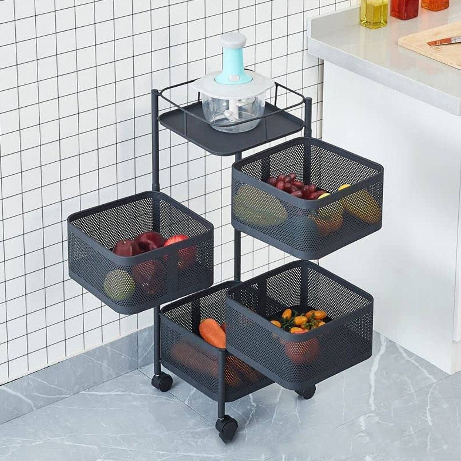 Metal High Quality Kitchen Trolley Kitchen Organizer Items and Kitchen Accessories Items for Kitchen Rack Square Design for Fruits & Vegetable Onion Storage Kitchen Trolley with Wheels (4 Layer) - jugaad.shop