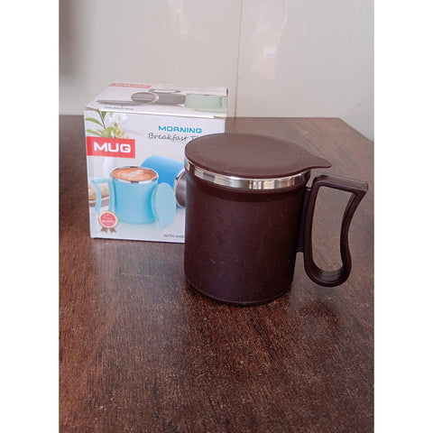 Coffee Mug with Lid and Handle-Plastic Covered Stainless Steel Mug (Random Color, Approx 200 ML) - jugaad.shop