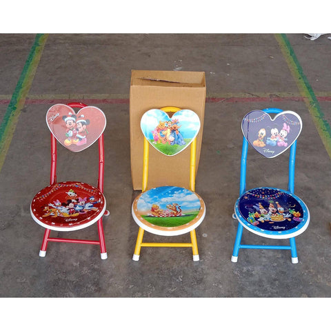 Heart Shape Kids Chair Cartoon Printed Foldable Kids / Children Folding Chair for Playrooms, Schools, Daycares, and Home. Metal and Fibre Body Picnic Beach Camping Chair (1 Pc) - jugaad.shop