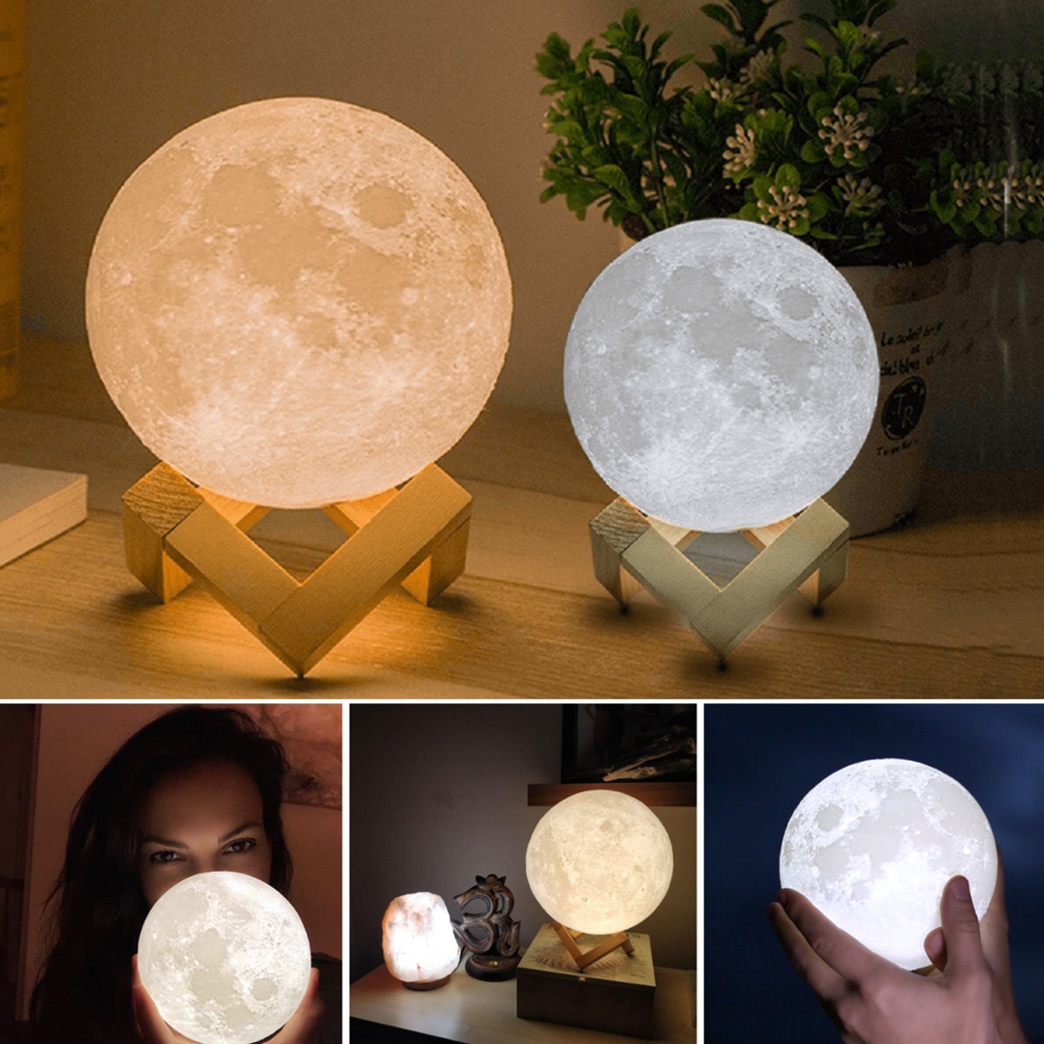 Moon Night Lamp with Plastic Stand Night Lamp for Bedroom (19 x14 Cm / 1 Pc) - jugaad.shop