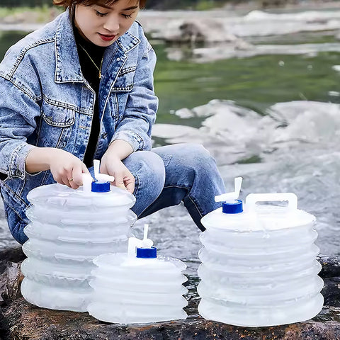 Outdoor Camping Collapsible Portable Water Container with Carry Handle Tap Valve Large Food Grade - jugaad.shop