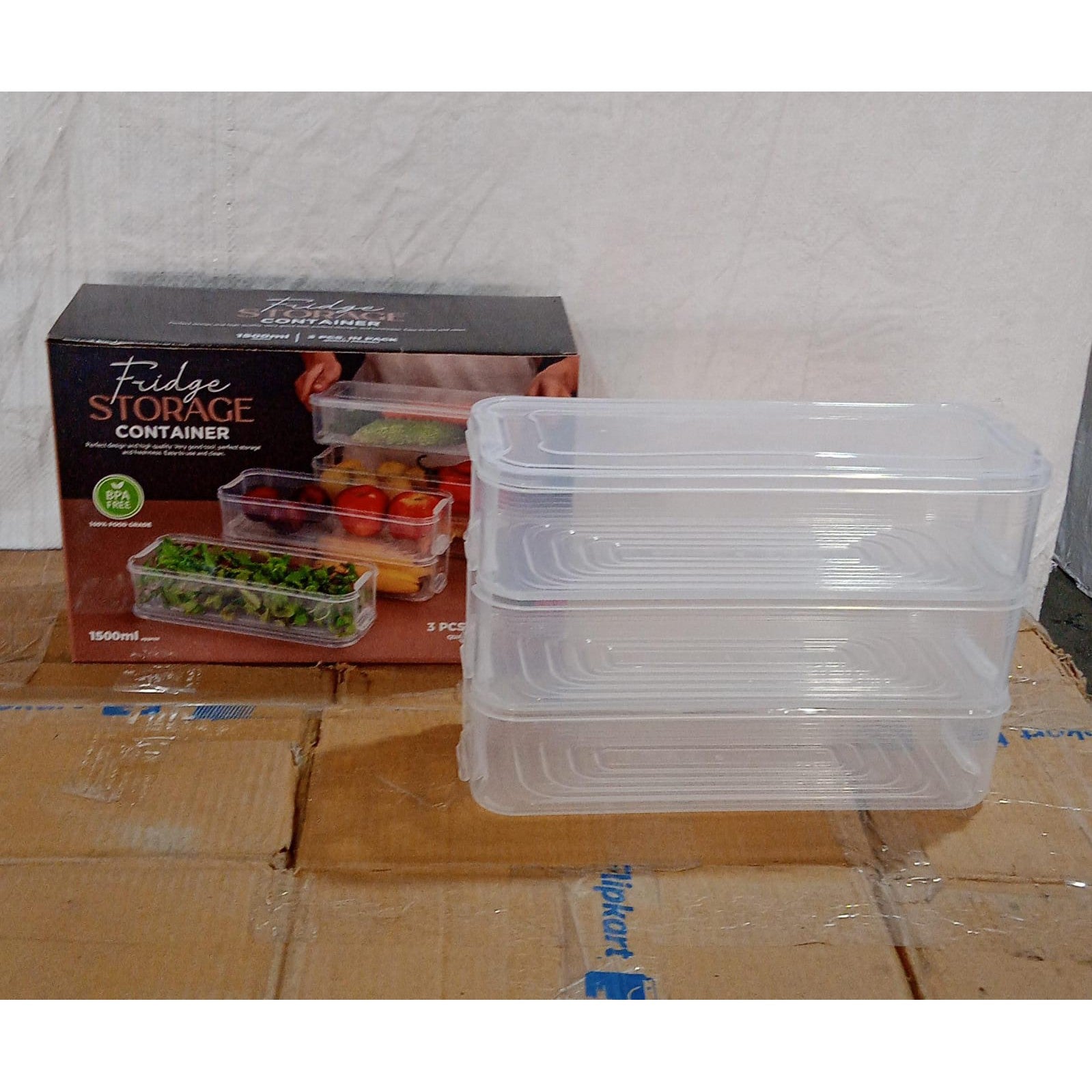 3 Fridge Storage Container, Fridge Organizer with Lid Stackable Fridge Storage Containers Plastic Freezer Storage Containers for Fish, Meat, Vegetables, Fruits, Pack of 3pcs, 1500ML Approx - jugaad.shop