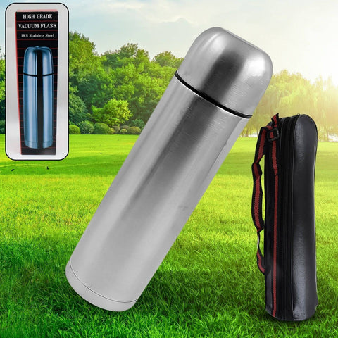 Vacuum Flask With Cover, 18/8 Stainless Steel | Hot and Cold Water Bottle with Push-Down Lid | Double Walled Stainless Steel Bottle for Travel, Home, Office, School, Picnic (750 ML) - jugaad.shop