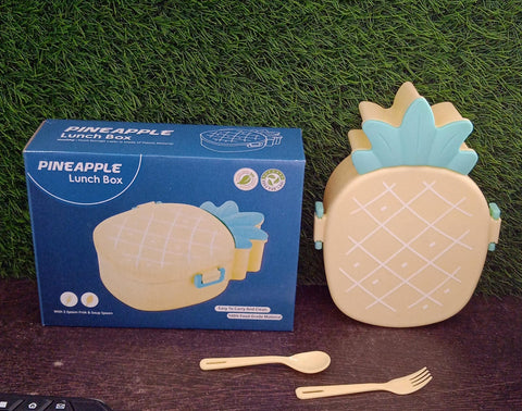 Kids Lunch Box Cute Pineapple Shaped Bento Box with Fork Spoon Snack Candy Container Microwave Portable Office Lunch Box (1 Pc / With Spoon, Fork & Color Box) - jugaad.shop