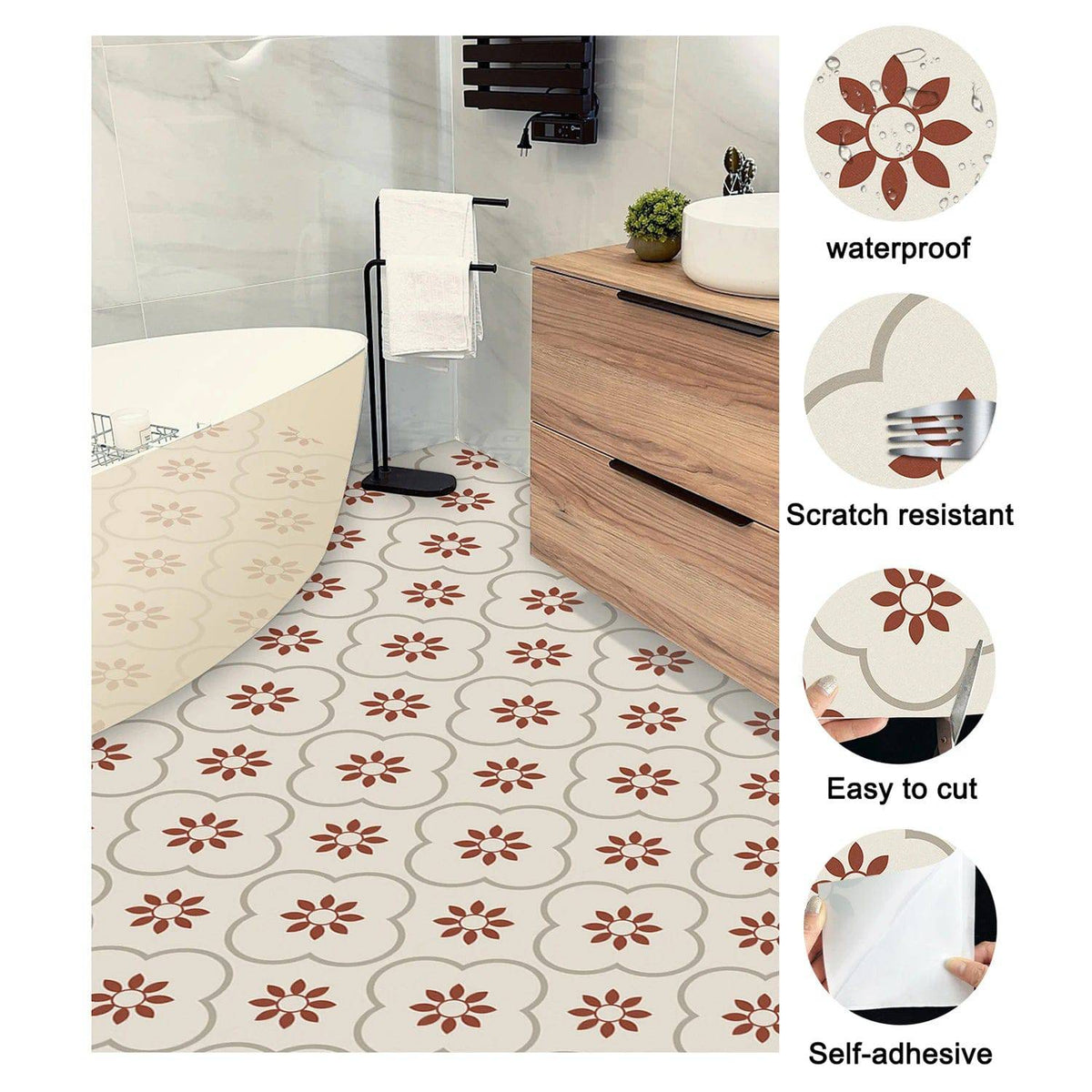 Peel and Stick Floor Tiles Kitchen / Bathroom Backsplash Sticker Detachable Waterproof DIY Tile Stickers for Wall Decoration Tiles Home Decoration (8x8 Inch / 10 Pcs Set) - jugaad.shop