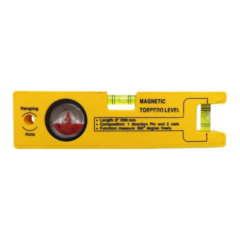 8-inch Magnetic Torpedo Level with 1 Direction Pin, 2 Vials and 360 Degree View - jugaad.shop