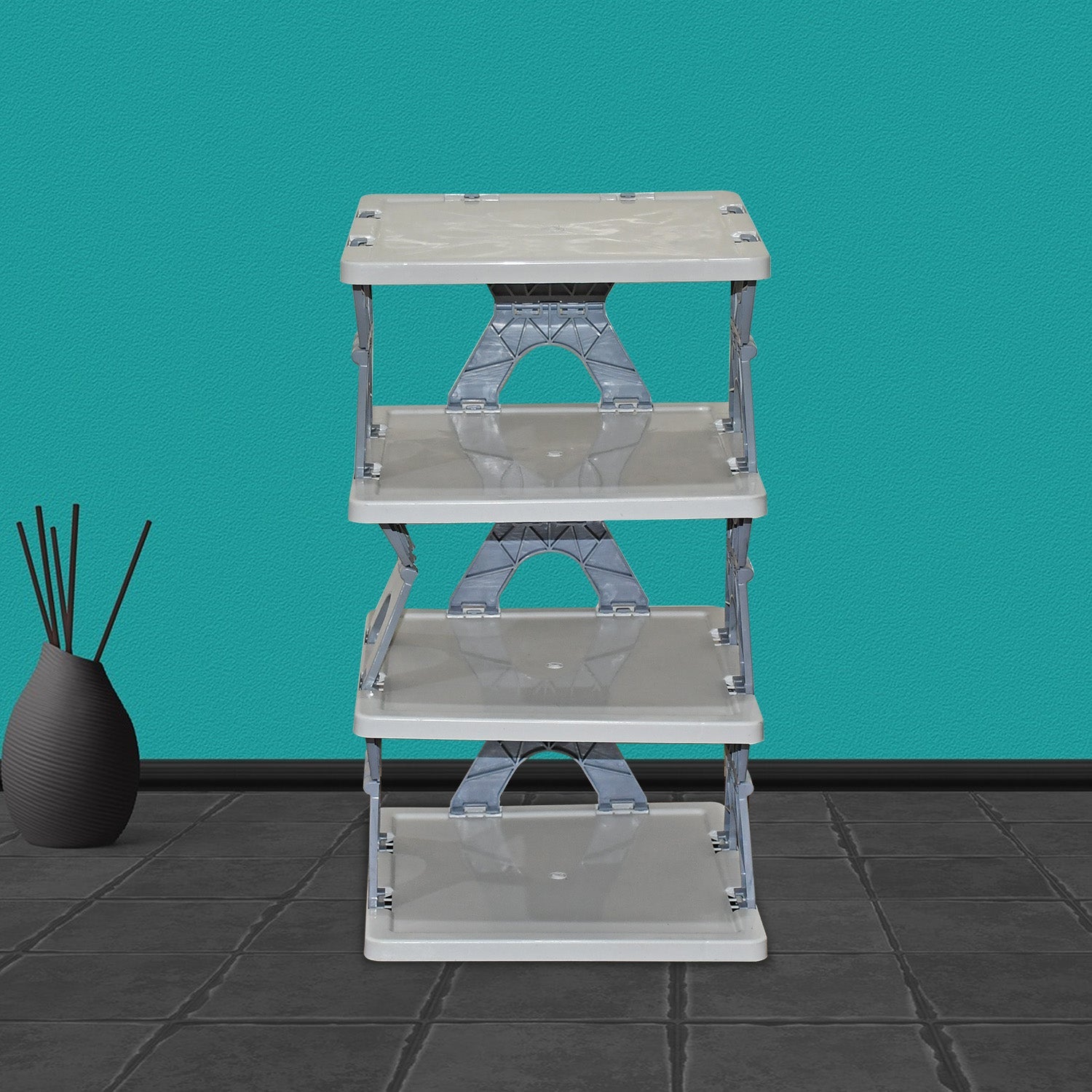 Foldable Shoe Rack (1 Pc, 4 Layers): Space-Saving, Entryway Storage - jugaad.shop