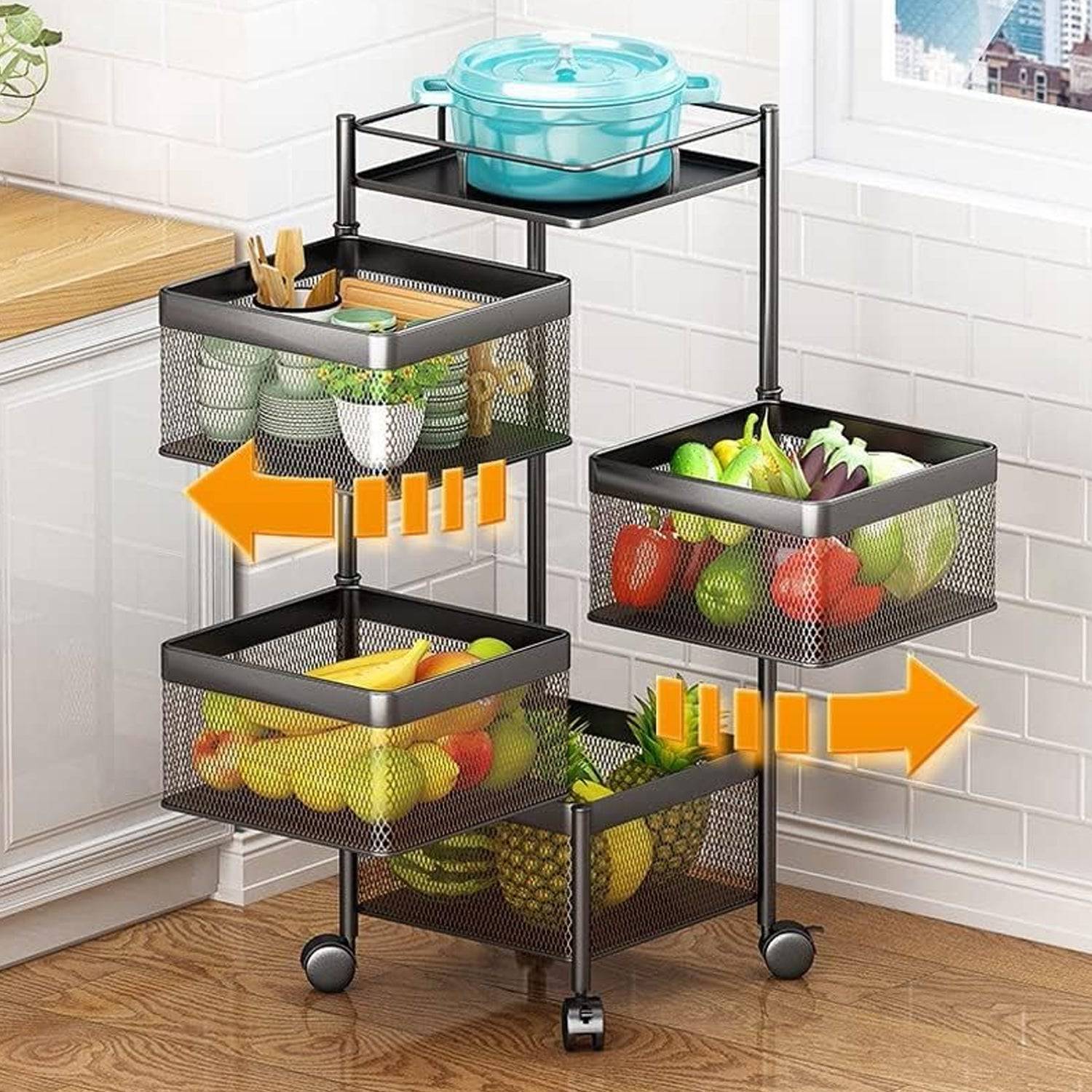 Metal High Quality Kitchen Trolley Kitchen Organizer Items and Kitchen Accessories Items for Kitchen Rack Square Design for Fruits & Vegetable Onion Storage Kitchen Trolley with Wheels (4 Layer) - jugaad.shop