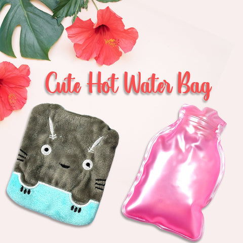 Grey Cat Print Small Hot Water Bag with Cover for Pain Relief - jugaad.shop