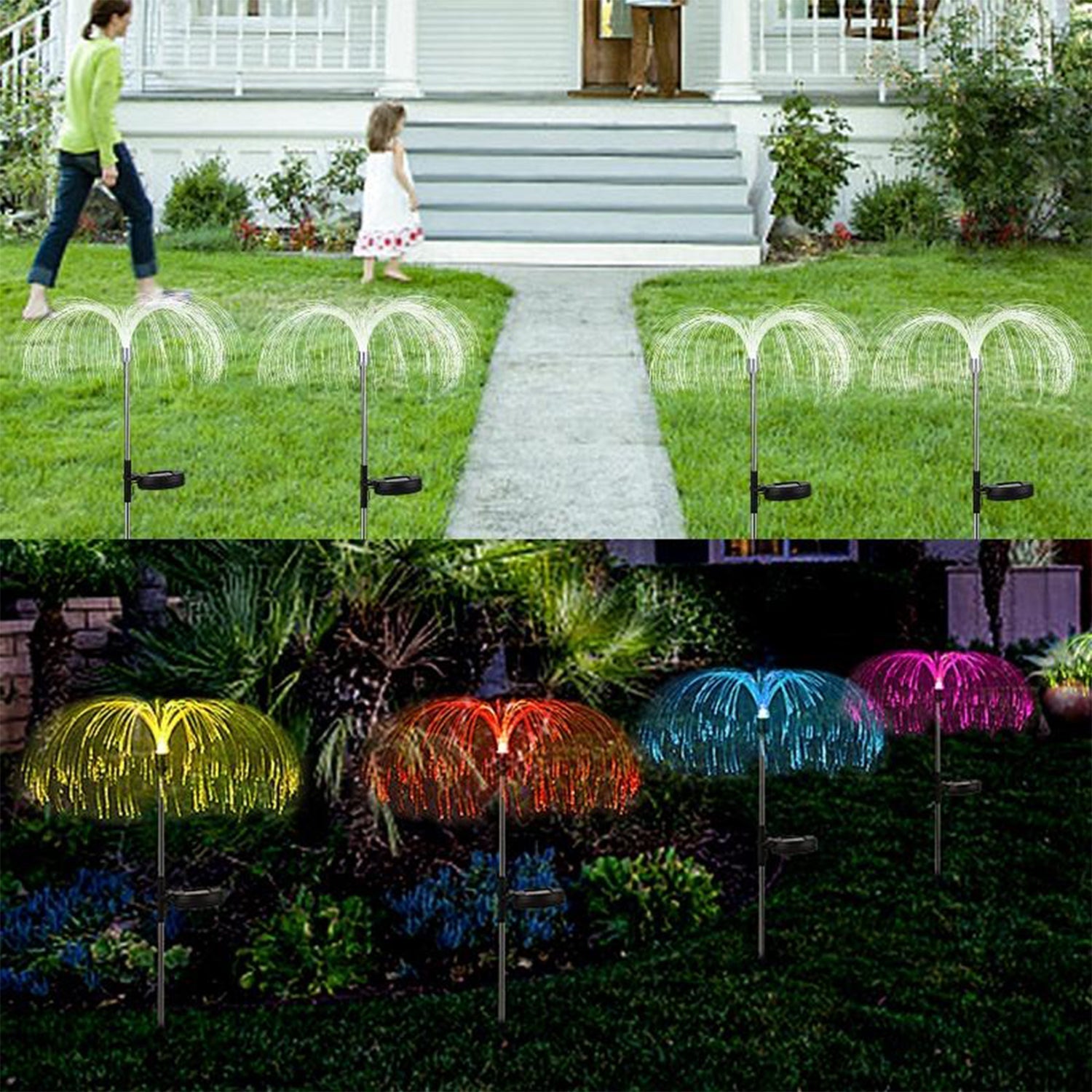 2pcs Garden Solar Outdoor Lights Decorative , 7 Colors Changing RGB Light Waterproof Flower Jellyfish Firework Decor for Garden Patio Landscape Pathway Yard Holiday Decor-jugaad.shop