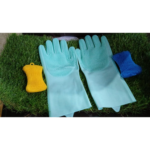 Silicone Kitchen Magic Gloves & Scrubber For Dishwashing & With Brush Cleaning Scrubber - jugaad.shop