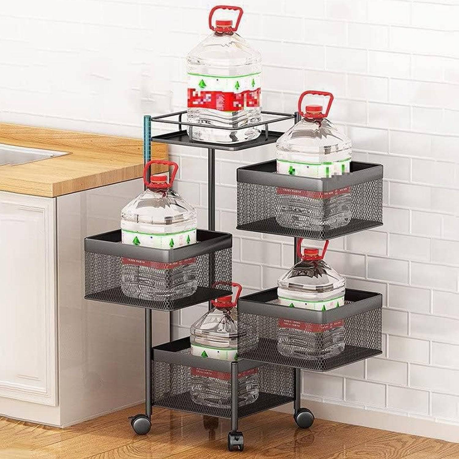 Metal High Quality Kitchen Trolley Kitchen Organizer Items and Kitchen Accessories Items for Kitchen Rack Square Design for Fruits & Vegetable Onion Storage Kitchen Trolley with Wheels (4 Layer) - jugaad.shop