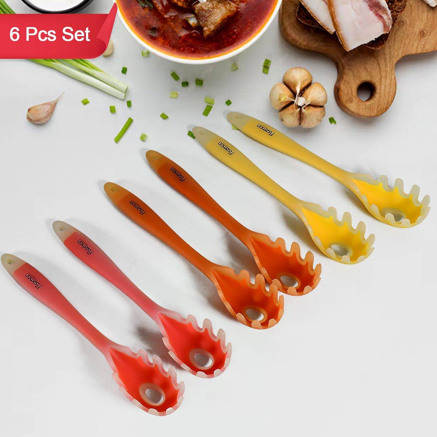 Multipurpose Silicone Spoon, Silicone Basting Spoon Non-Stick Kitchen Utensils Household Gadgets Heat-Resistant Non Stick Spoons Kitchen Cookware Items For Cooking and Baking (6 Pcs Set) - jugaad.shop