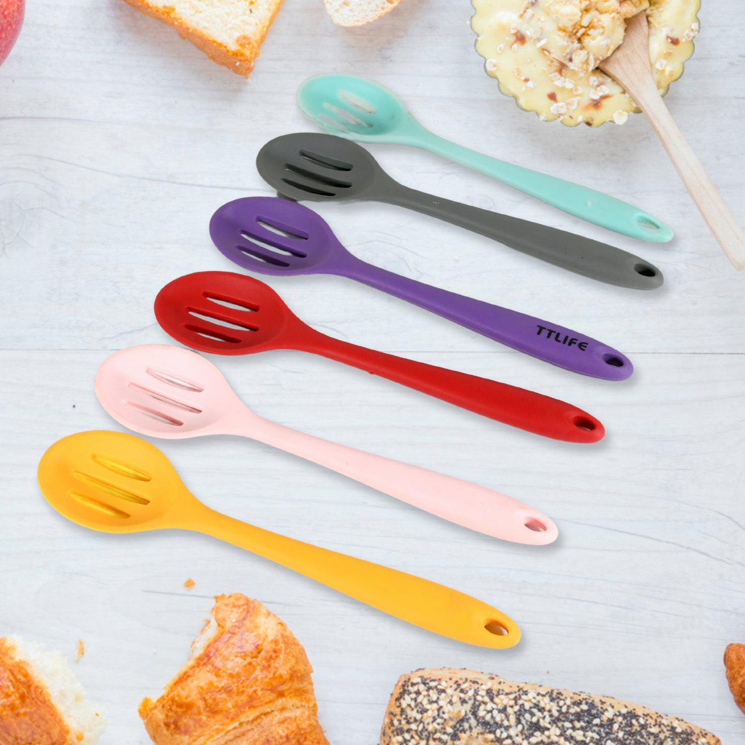 Multipurpose Silicone Spoon, Silicone Basting Spoon Non-Stick Kitchen Utensils Household Gadgets Heat-Resistant Non Stick Spoons Kitchen Cookware Items For Cooking and Baking (6 Pcs Set) - jugaad.shop