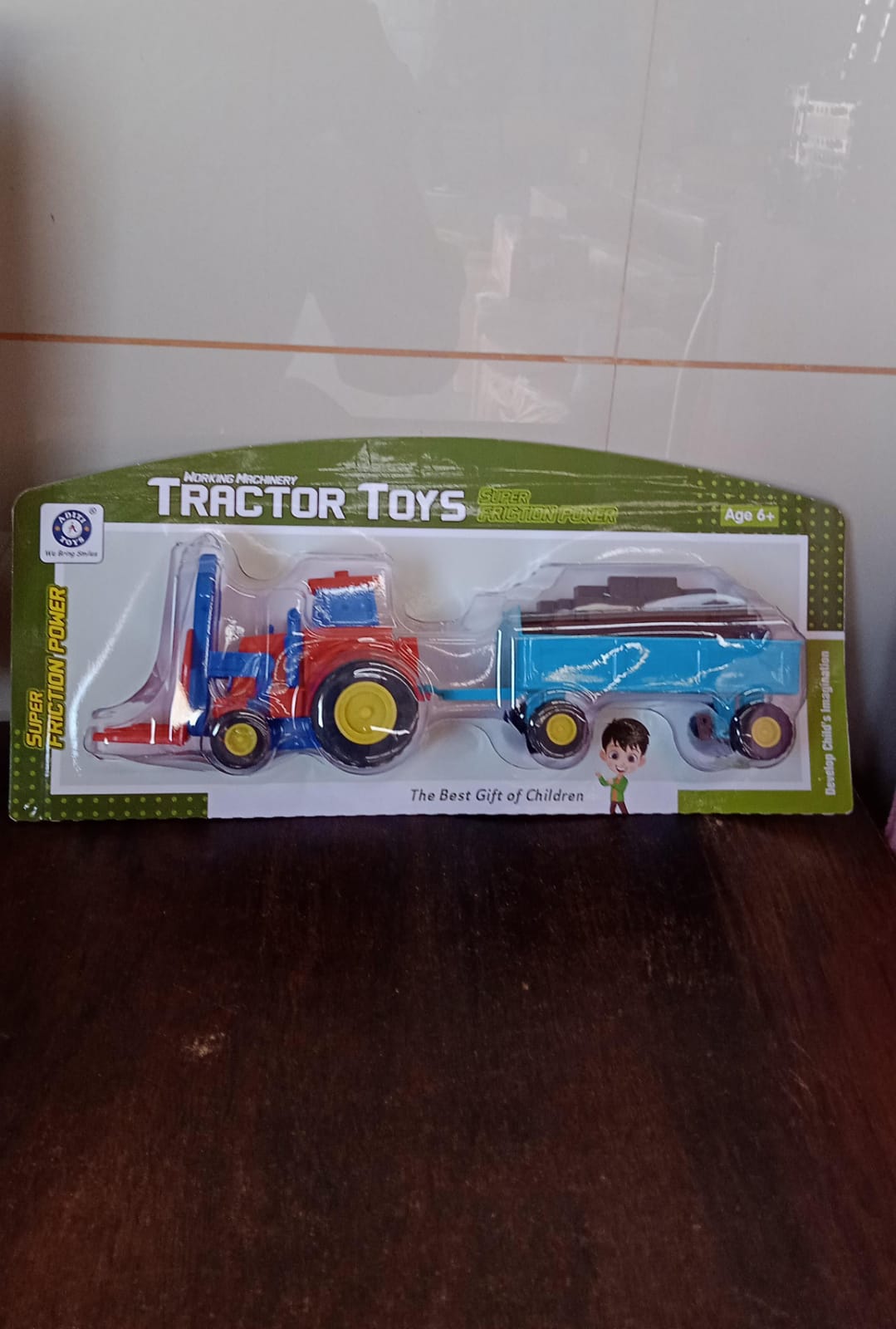 Plastic Tractor Toy Friction Powered Tractor with Bricks Trolley (1 Pc)-jugaad.shop