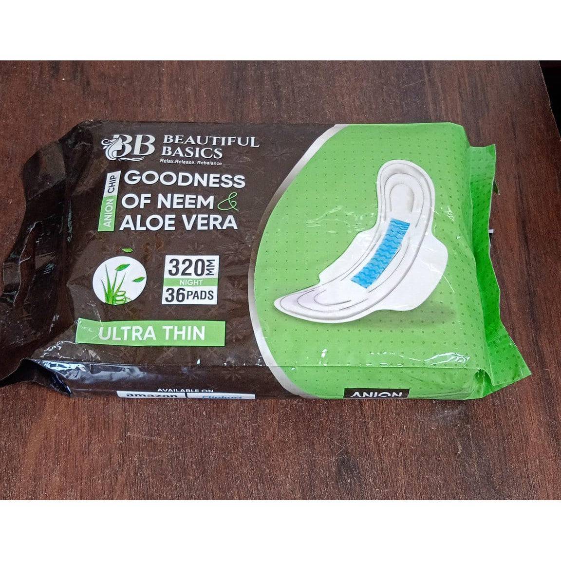 Sanitary Pads for Women With Goodness of Neem & Aloe Vera | Ultra Thin | Leakage Protection | PH Balance | With Antibacterial Anion Chip | 5X More Absorbance (320 mm / 36 Pads) - jugaad.shop