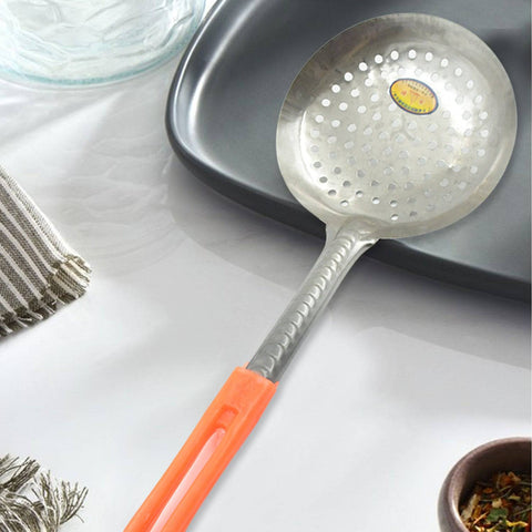 Colander Spoon, Non Slip Hand Polished Thickened Hot Pot Spoon for Kitchen for Restaurant, Stainless Steel Cooking Colander Skimmer Slotted Spoon Kitchen Strainer Ladle with Long Handle for Kitchen Cooking Baking (35 Cm) - jugaad.shop